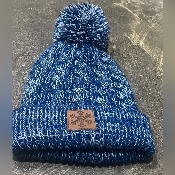 GERTEX BLUE & WHITE KNIT BEANIE MARLED TWEED POM POM WINTER HAT ONE SIZE - Picture 10 of 10